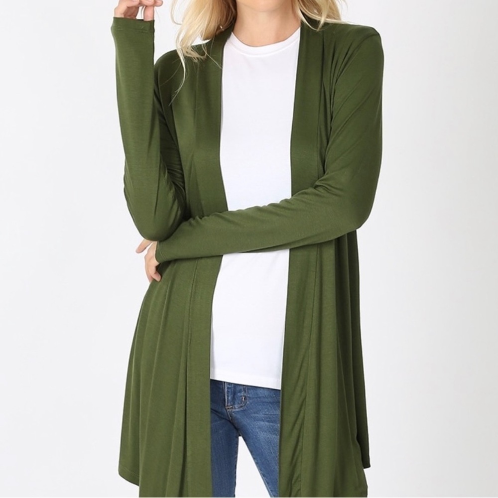 Zenana Outfitters Plus Size Open Front Cardigan - army hunter olive green﻿﻿﻿﻿﻿﻿﻿